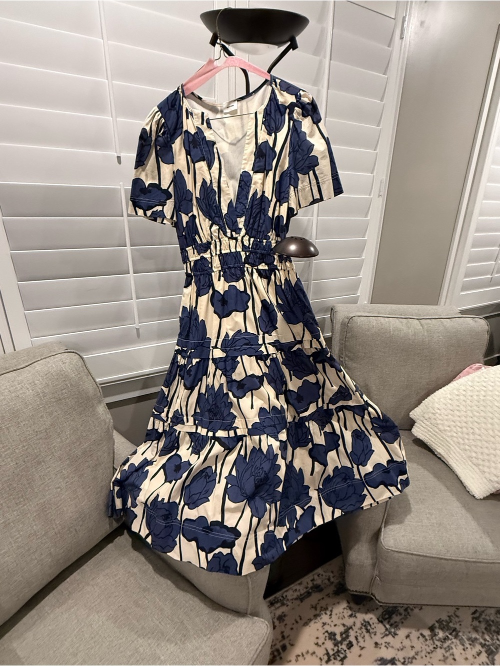 AUREUM Cream Midi Dress with Navy Floral Print